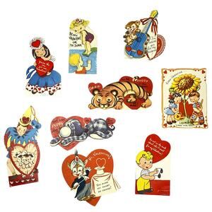 Vintage Valentines Day Cards Lot of 9 Die Cut 1940s 1950s Cute Animals Ephemera